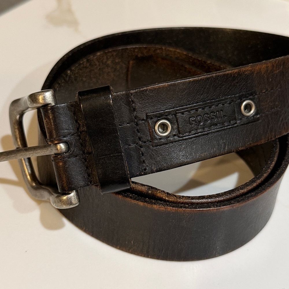 Men’s Fossil Dark Brown Leather Belt Sz 38